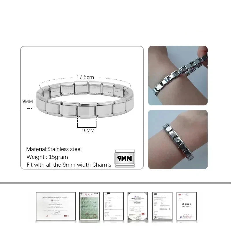 Hapiship New Women's Jewelry 9mm Width Itanlian Elastic Charm Bracelet Fashion Stainless Steel Bangle ST-